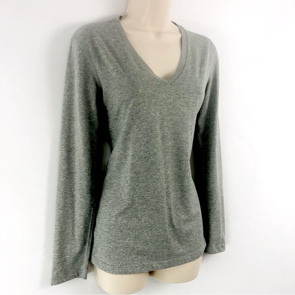 Nike Dri-Fit V Neck Gray Long Sleeve Shirt - Picture 1 of 16